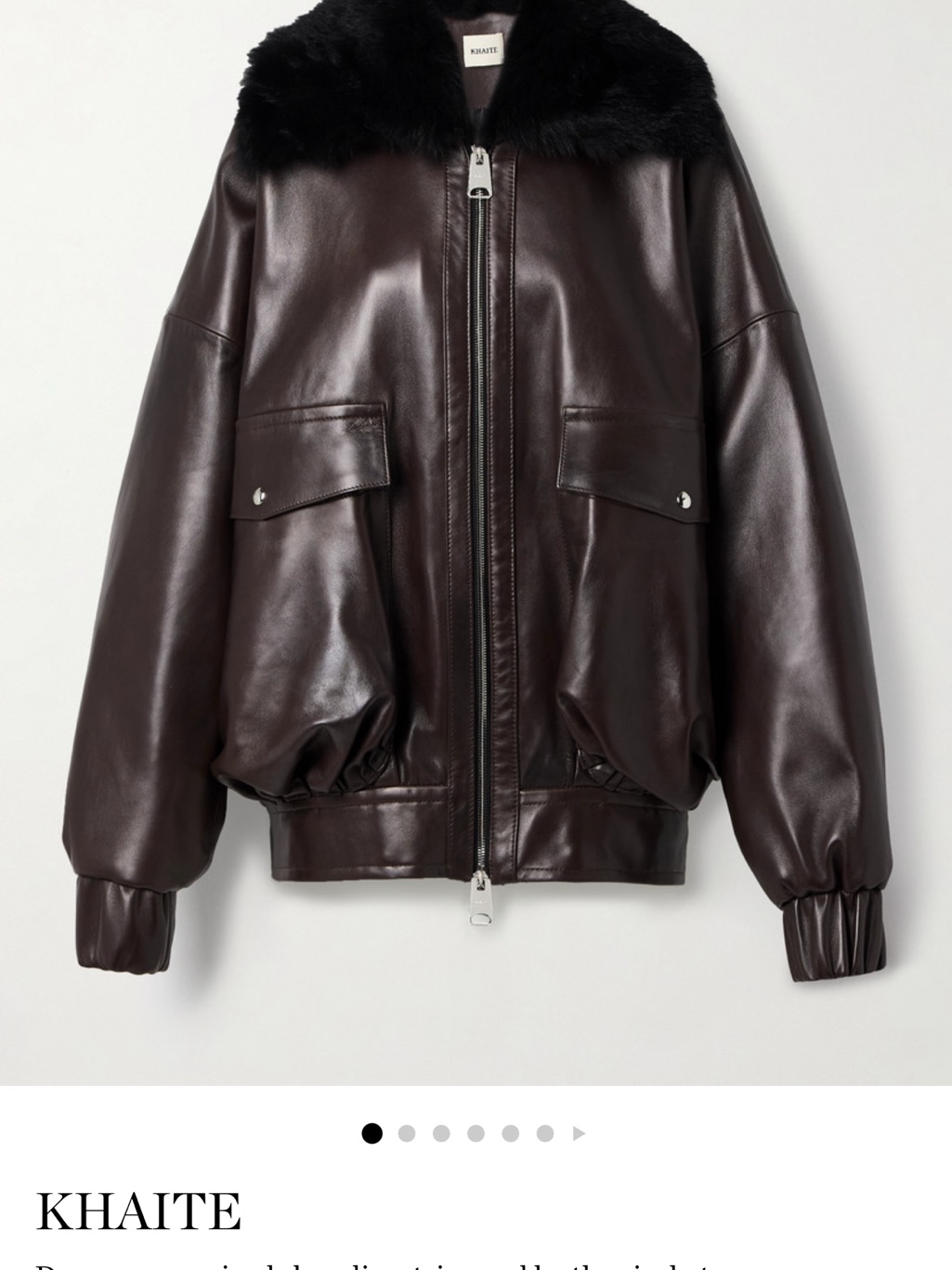 Khaite Daemon Dark Brown Leather Bomber Jacket With Black Fur Collar Nwt Xs